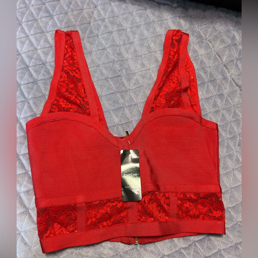 Bebe Red Vera Lace Bandage Top - NWT Crop Top Size Medium